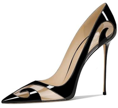 AZMANI Zapatos de tacón Alto con Punta Puntiaguda para Mujer, tacón de Aguja de 12 cm, Zapatos de Noche para Fiestas de Bodas,Black,36 EU