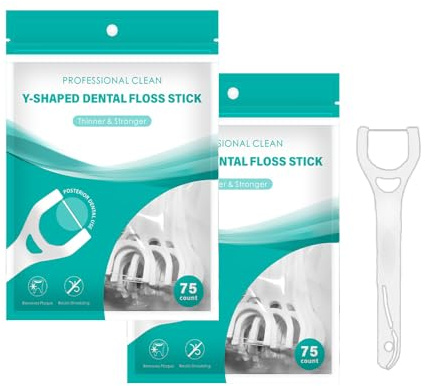 VANSUKY Y-förmige Zahnseide-Plektren – 150 Stück (2 x 75 Stück) – hintere Reichweite, dünner & stärkere Zahnseide – schnipselfest – Plaque-Entfernung & Zahnfleischpflege