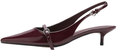 Wtharosa Zapatos De Mujer Slingback Tacón Kitten Punta Afilada Tacón De Aguja Bajo Vestido Nupcial Elegante Boda para Cóctel Y Noche,Burgundy,42 EU