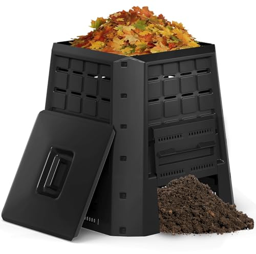 GOPLUS Compostador de Jardín, Cubo de Compost de 380 L de Exterior con Ventilación, Tapa, Puerta, Compostera de Compostaje de PP Resistente a la Intemperie, Ideal para Abono Residuos Orgánicos