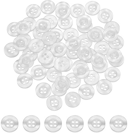 sourcing map 150 Pcs Sewing Shirt Buttons, (15/32) 11.5mm Resin Round 4-Hole Decorative Flatback Button for DIY Crafts Sweater Shirts Cardigan Coats Pants Shorts, White