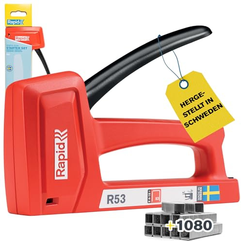 Rapid R53 Graffatrice Manuale con 1080 Graffe n. 53, Dotata di Impugnatura Ergonomica e Parti Interne in Acciaio, Adatta a Lavorare con Tessuti e Tappezzeria, Realizzata in Svezia (5001747)