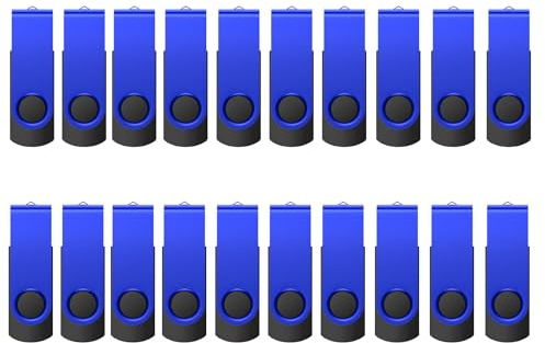 Kepmem Memoria USB 2.0 de 512 MB, diseño giratorio de metal, 20 unidades, hasta 15 MB/s, con luz LED, mini lápiz de datos, juego de memoria USB para dat, color azul