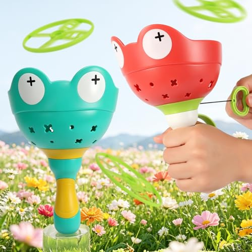 CILIENG Fliegende Untertasse Launcher, Outdoor Spiele für Kinder ab 4-8 Jahre, 2 Stück + 12 Scheiben, Gartenspielzeug Kinder, Propeller Spielzeug für Kinder, Wurfscheibe Kinder Geschenk