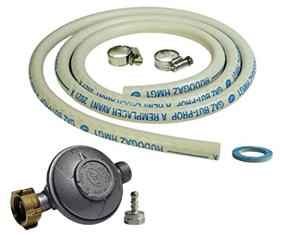 Kit connexion gaz complet pour réchauds gaz tuyau souple 1.50m + Embout tétine + Détendeur butane 28 mbars