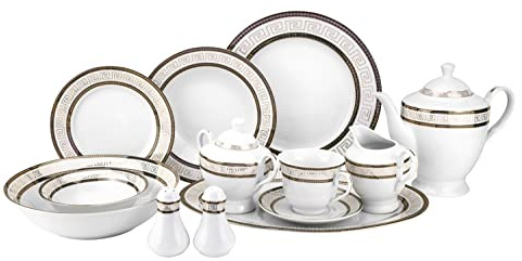 Euro Porcelain 57-pc Banquet Dinnerware Set, Luxury Tableware Dining Service for 8