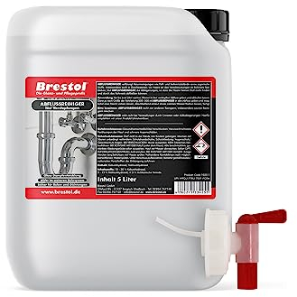 BRESTOL® Déboucheur de canalisations 5 l avec robinet d'écoulement - Déboucheur de canalisations liquide - Sans écoulement - Contre les tuyaux - Doux pour les joints et sans dégagement de vapeur