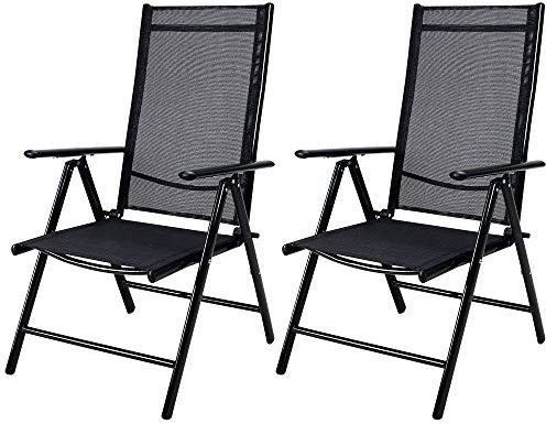 Casaria 2X Chaises de Jardin à Dossier Haut Anthracite Aluminium Pliable résistante intempéries Dossier réglable 8 Positions accoudoirs 120kg