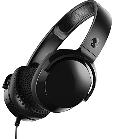 Skullcandy Riff On-Ear Wired Headphones, Convenient for Travel with 3.5mm AUX Plug, Built-in Microphone, Foldable Lightweight Comfortable Design, Durable Headband, Reliable Simplicity - Black
