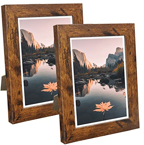 NUOLAN 7x5 inch Photo Picture Frame Weathered Brown Wood Pattern,2 Packs, Real Glass Front for Tabletop or Wall Mount(EU-NL-PF7X5-BR2)