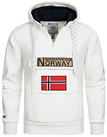 Geographical Norway GYMCLASS Men - Sudadera Capucha Bolsillos Hombre - Chaqueta Casual Hombres Abrigo - Camisetas Camisa Manga Larga - Hoodie Deportiva Regular Fitness Jacket Tops (Blanco L)