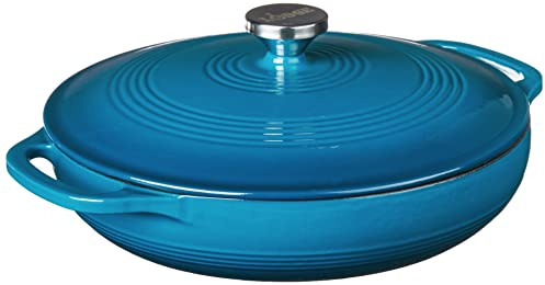 Lodge Essential Enamel Braiser 3.5 Quart - Refrigerator- & Oven-Safe up to 500° F - Heat-Retaining, Induction-Safe & PFAS-Free Enamel Cookware - Cornflower Blue