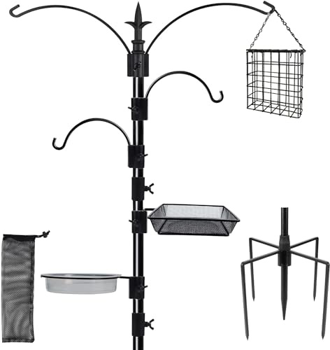 yosager Kit de mangeoire pour oiseaux de qualité supérieure, 228,6 x 58,4 cm, support de pot de fleurs, kit de suspension multi-mangeoires avec suif en métal et bain pour observer les oiseaux, attirer