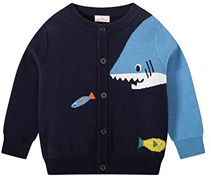 Kids Toddler Baby Boys Autumn Winter Cotton Long Sleeve Shark Fish Cardigan Coat Boys Sweat Shirt (A, 4-5 Years)