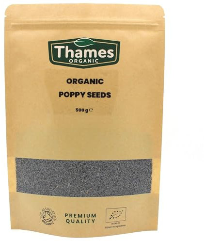 Organic Poppy Seeds - Nutritious & Flavorful Seeds - No Additives, No Preservatives - Raw, Vegan, Non-GMO - Great for Baking, Cooking, and Sprinkling - Thames Organic 500g