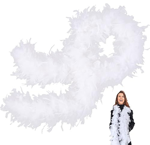 Vita färgglada fjäderbåtar, 2,0 m fjäderboa för kvinnor för dansande bröllopsfest cosplay halloween, med hjärta ramlösa solglasögon