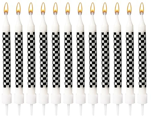 Racing Cars Themed Sparkler Candles, Black and White Checkered Flag Candle Toppers & Decorations for Car Party Favors
