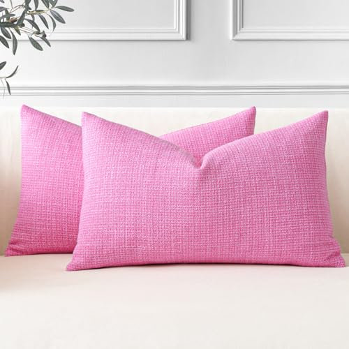 JOTOM 2er Set Leinen Kissenbezüge, Dekorative Weich Einfarbig Wurf Kissenbezug Moderne Kissenhüllen Sofakissen Dekokissen Zierkissenbezug für Wohnzimmer Schlafzimmer Deko (40x60cm, Pink)