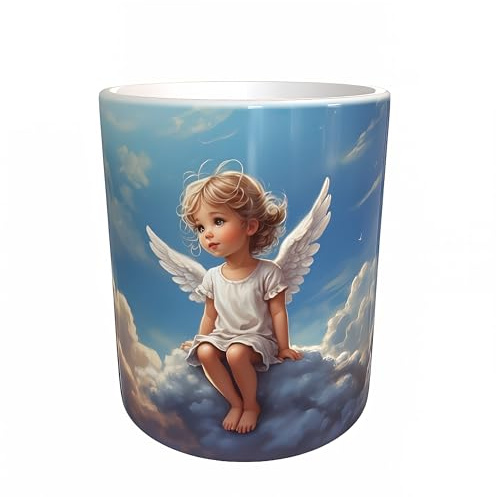 BECHERBUDE 330ml Kaffeetasse Personalisierbar Tasse Mug Engel Angel Schutzengel Himmel Glück Trauer Tod verloren Trauer Erinnerung Liebe Geschenk Geburtstag