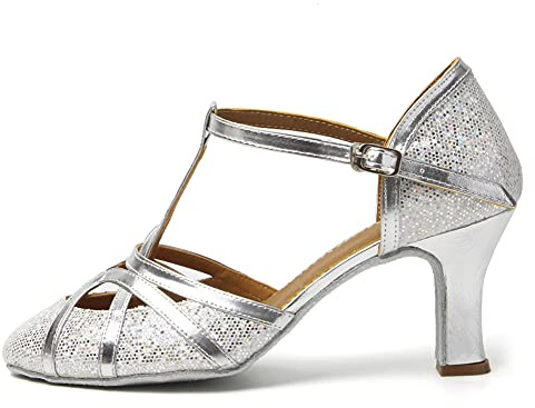 HROYL Women's Ballroom Dance Shoes Latin Salsa Closed Toe Low Heel Tango Cha-cha Wedding Evening Dancing Shoes,511-512