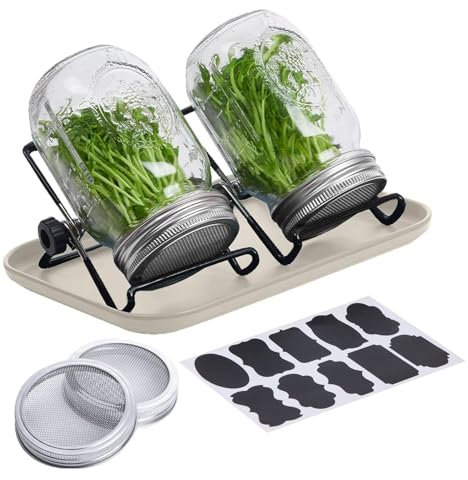 Genérico Kit de germination de germination - Pot de maçon large | Kit de culture de germination avec plateau, support en acier inoxydable, pour débutants