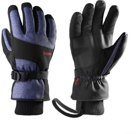 ReachMall Flexible, wasserdichte Handschuhe mit Touchscreen, Thermo-Ski-Fäustlinge für Winteraktivitäten (L Blau / Schwarz)