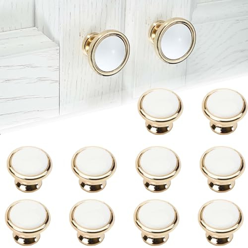SVOCK Poignée de Meuble Cuisine Dorée, 10pcs Boutons de Tiroirs Blanc et Doré pour Armoires Coiffeuses