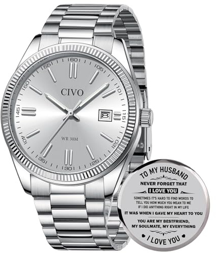 CIVO Reloj Hombre Acero Inoxidable: Analógico Cuarzo Reloj Pulsera Plata Impermeable - Moda Regalo para Tu Esposo