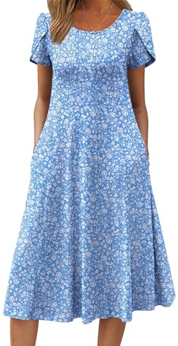 Ladies Summer Dresses Ruffle Beach Dress Crew Neck Midi Dress Print XXL