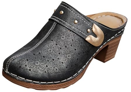 Sandaler damer med klack, höga klackar damer sandaletter plattform pantoletter läder klackskor fram stängda kilsandaler lätta platåpumps slip-on sportsandaler eleganta sommarskor