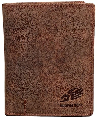 BROWN BEAR Geldbörse Leder Braun Vintage | Herren & Damen | RFID-Schutz mit Münzfach | Portemonnaie Echtleder | Geldbeutel Hochformat Reißverschluss innen | BB Design 2051 HBR