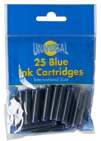 25 x Universal Royal Blue Ink Cartridges Fountain Writing Pen Washable Refills