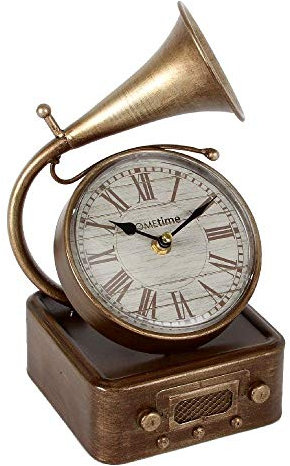 Hometime Metal Mantel Clock - Vintage Style Gramophone
