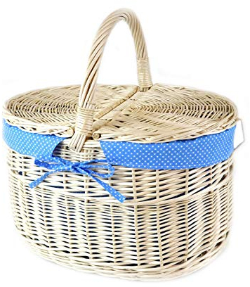 MyBer® K12-027-W-SHBW Panier de Pique-Nique Stable avec 2 couvercles en rotin tressé Blanc