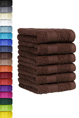 BaSaTex - 6er Pack Handtuch Set für Gäste - Handtücher mit Aufhängeschlaufe aus weicher Baumwolle in 30x50 cm - Gästetücher für die Händereinigung Öko-Tex Standard 100 Zertifiziert - Schoko