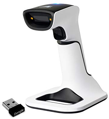 ScanAvenger Tragbarer kabelloser Bluetooth-Barcode-Scanner Handscanner kabellos wiederaufladbar 1D-Scan-Pistole für Inventarverwaltung, kabellos Handgerät (1D- und 2D-Barcodescanner mit Smart Stand)