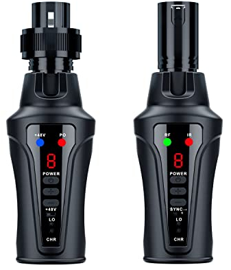 KIMAFUN UHF Wireless Mikrofone Systeme, Drahtlose Kabelloses Sender XLR und Empfänger XLR Adapter für Dynamische und Kondensator Mikrofone für Audiomischer, PA-System, Lautsprecher U208A