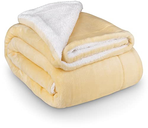 Heimwert Couverture douillette en laine Sherpa - Super douce et chaude - Couverture polaire extra moelleuse - Pour canapé, lit et canapé - Vanille - 150 x 200 cm