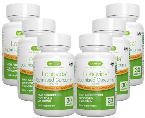 Cúrcuma Curcumina Longvida 500MG, Curcumina Optimizada de x285 Mayor Biodisponibilidad y Alta Absorción, Raíz de Cúrcuma, 180 Cápsulas Veganas, de Igennus