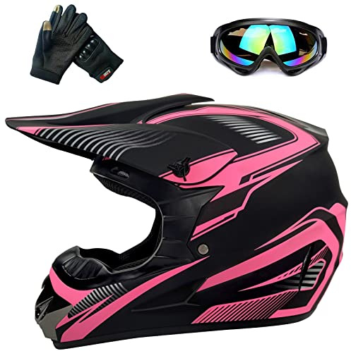 Casque de Motocross pour Les Adolescents, Casque de Vélo pour Les garçons et Les Filles, Casque de Moto personnalisé, Norme ce (Couleur Rose, S)