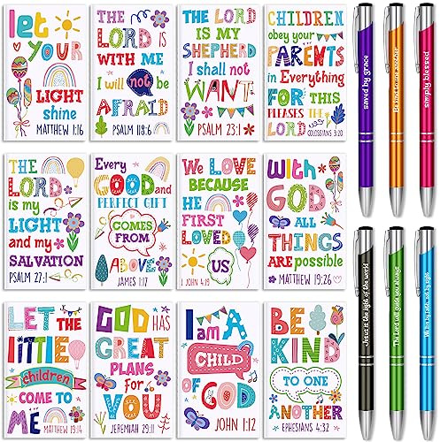 Geyee 24 Pcs Christian Gifts for Women Bulk Christmas Gifts Mini Religious Notepads and Pens Prizes Gift Bible Verse Scripture Journals for Church Women Coworkers Office Travel Favors(Bible Verse)