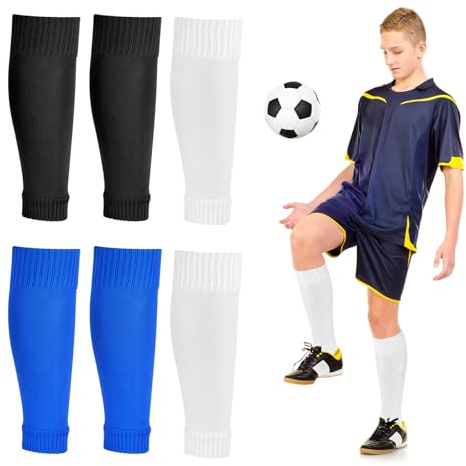 Peaken Football Sock Sleeve, 3 Pair Team Leg Sock Black Sock Sleeve Football for Football Running or Training Beginner (Kids, Black/Blue/White)