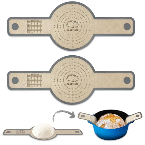 PLAPITATE Silicone Bread Sling for Dutch Oven Liners, Non Stick 2 PCS, Easy Clean Reusable Silicone Bread Baking Mat with Long Handles, Easy to Transfer Sourdough Bread, Round