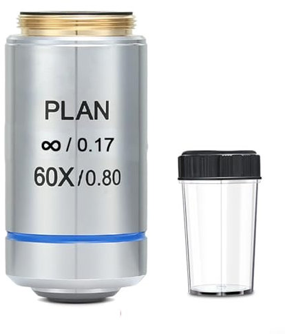Lente de microscopio acromático A60X, lente de microscopio de aleación de aluminio, accesorios acromáticos grises para instrumentos ópticos, lente de objetivo de conversión