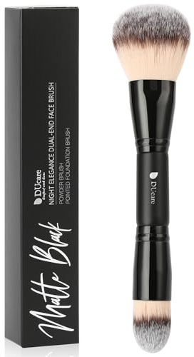 DUcare Foundationborste – Dual Head Contour Bronzing Makeup-borste, dubbla huvud självtanning sminkborste för att blanda foundation, concealer, krämer och smink (svart)