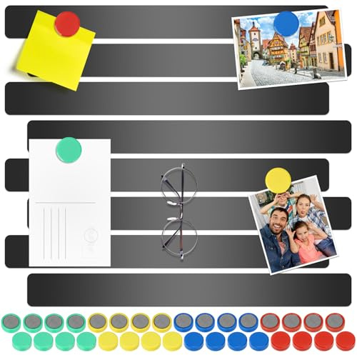 Wukong 30x3cm | 8 Piezas Negro Pizarra Magnética Pizarra Memo, Tablero de Anuncios Adhesivo con 32 Piezas Imanes de Colores para Oficina, Pizarra de Alfileres, Pared de Fotos, Hogar