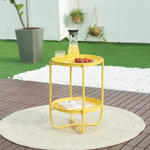 [en.casa] Table Basse avec Plateaux Ronds Amovibles Table d'Appoint pour Extérieur Intérieur Jardin Terrasse Balcon Table de Bistrot Design Intemporel Acier 58 x 40 cm Jaune