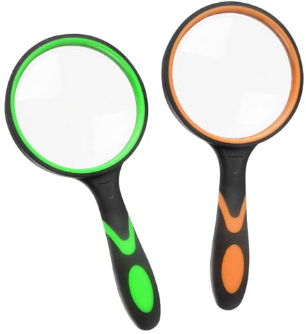 Generic 2PCS Magnifying Glass, Kids Magnifying Lens with Non-Slip Soft Rubber Handle Magnification Handheld Shatterproof Mirror Magnifier Glasses for Reading Books Inspection Insects Hobbies Crafts