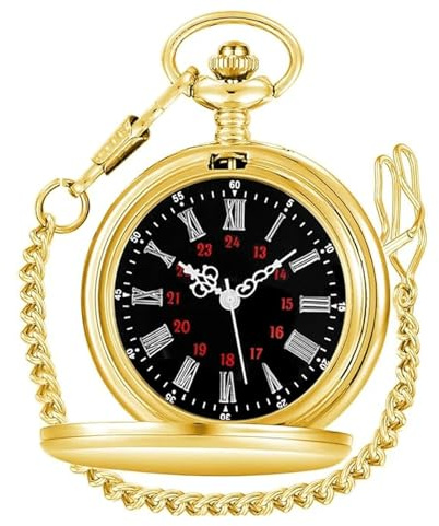 QttvbTna Modern Quartz Pocket Watch with Chain, Vintage Steel Watch Numerals, Antique Birthday Anniversary Christmas Fathers Day