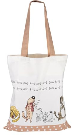 SPOTTED DOG GIFT COMPANY Tote Bag, Shopping Bag Donna in Tela Riutilizzabile, Shopper Cotone Spesso con Manici Lunghi, Pieghevole con Design di Cani, Regali per Amanti dei Cani 38 x 42 cm